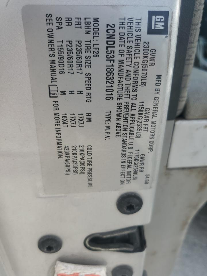 2008 Chevrolet Equinox Lt VIN: 2CNDL53F186321016 Lot: 59818734