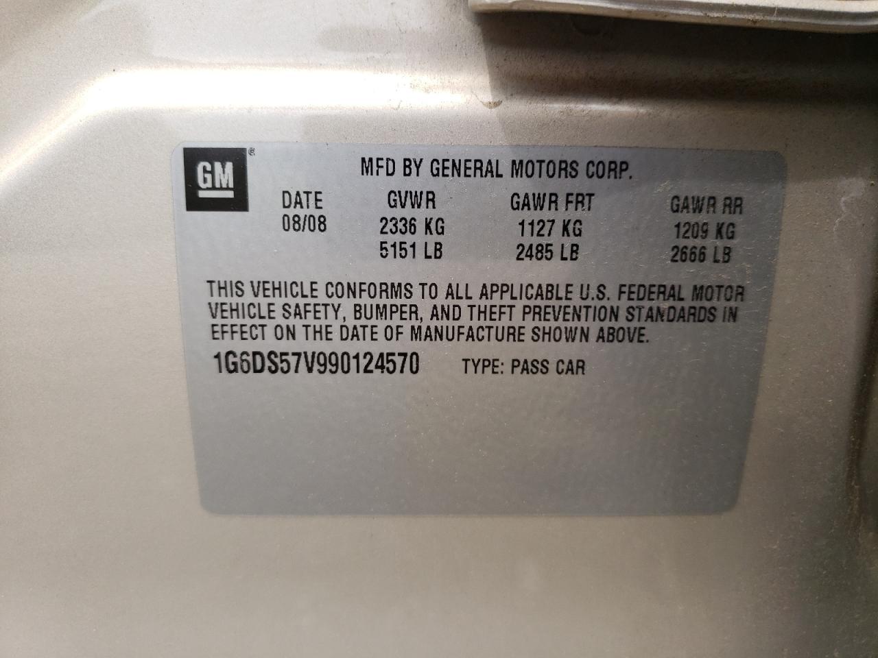 2009 Cadillac Cts Hi Feature V6 VIN: 1G6DS57V990124570 Lot: 60654524