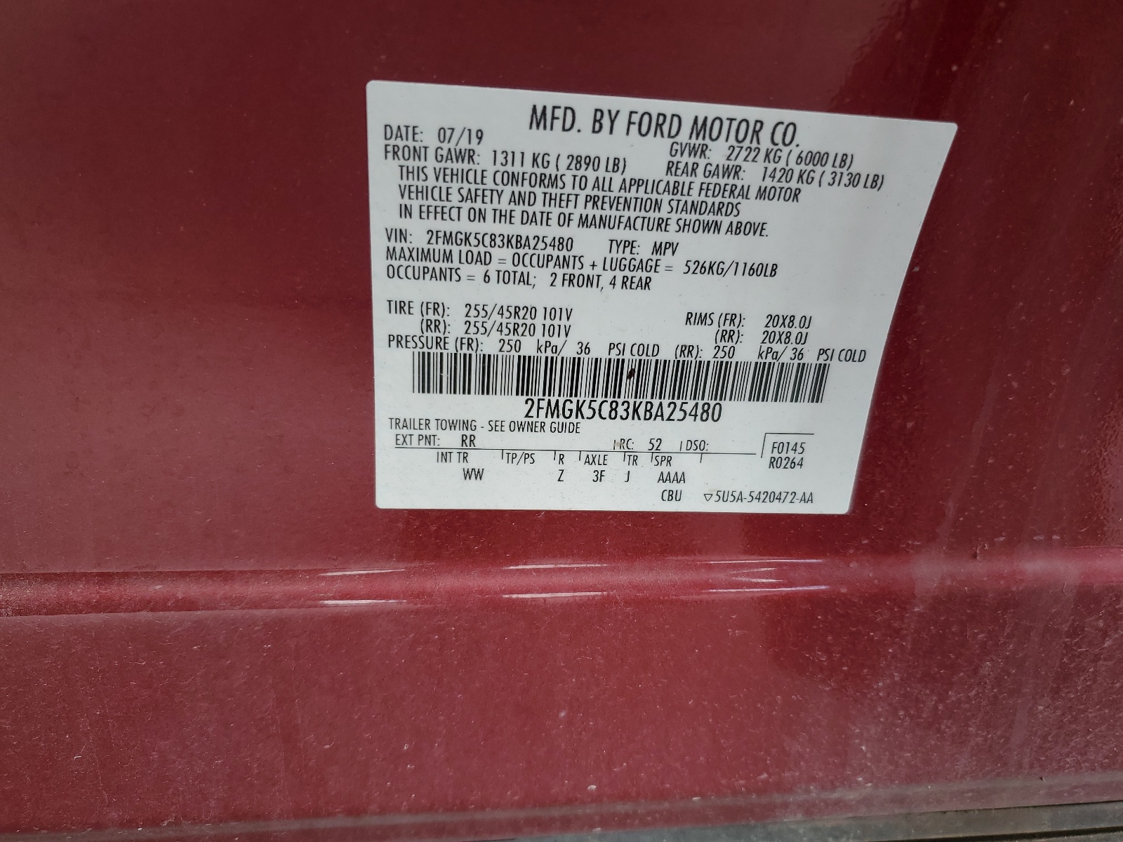 2FMGK5C83KBA25480 2019 Ford Flex Sel