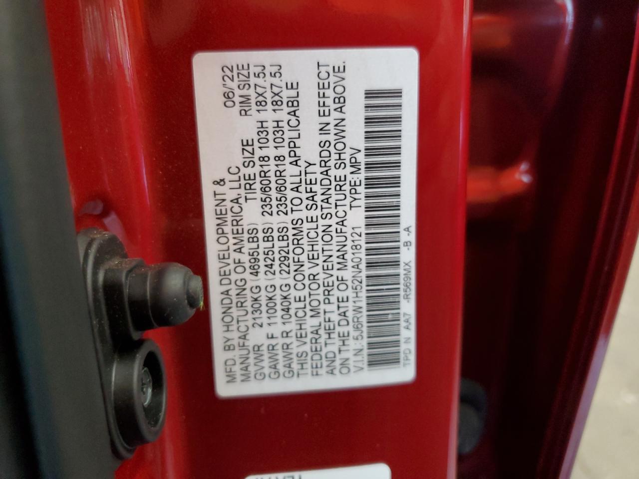 2022 Honda Cr-V Ex VIN: 5J6RW1H52NA018121 Lot: 60912374