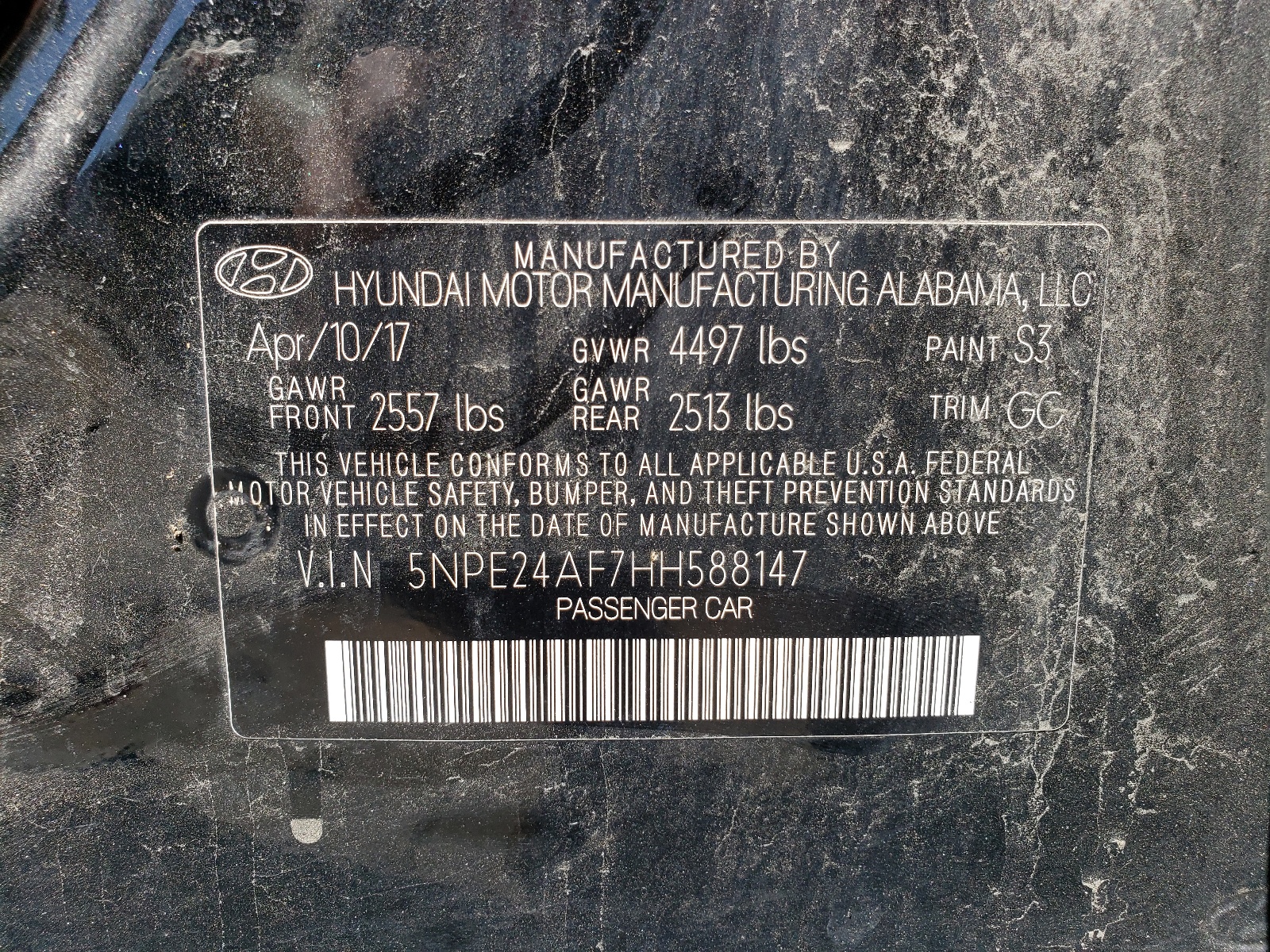 5NPE24AF7HH588147 2017 Hyundai Sonata Se