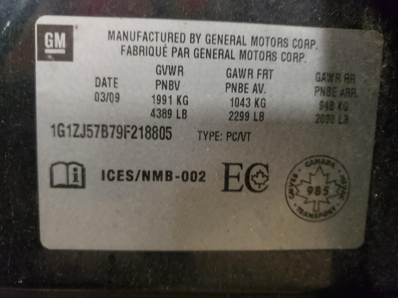 2009 Chevrolet Malibu 2Lt VIN: 1G1ZJ57B79F218805 Lot: 59923044