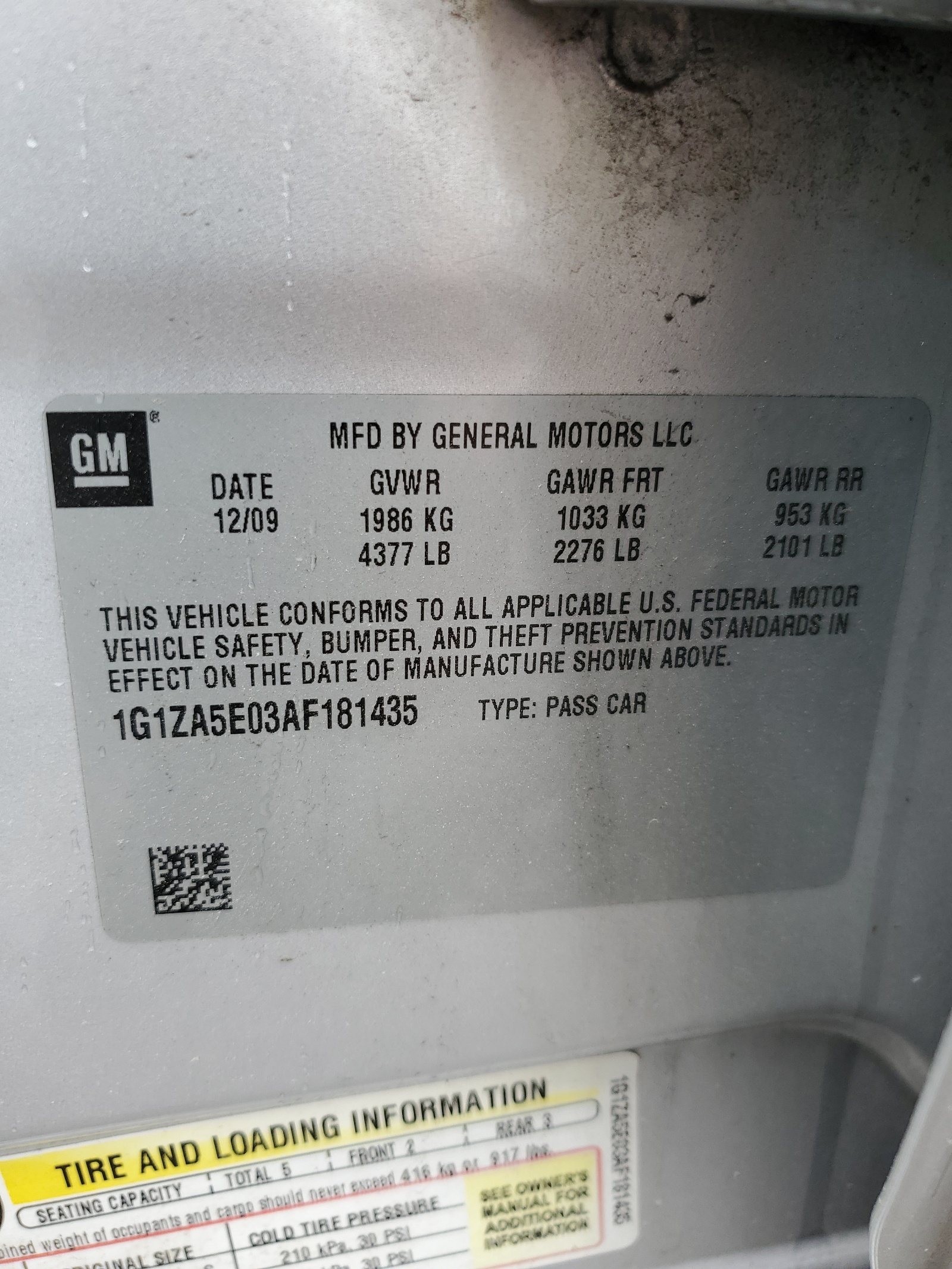 1G1ZA5E03AF181435 2010 Chevrolet Malibu Ls