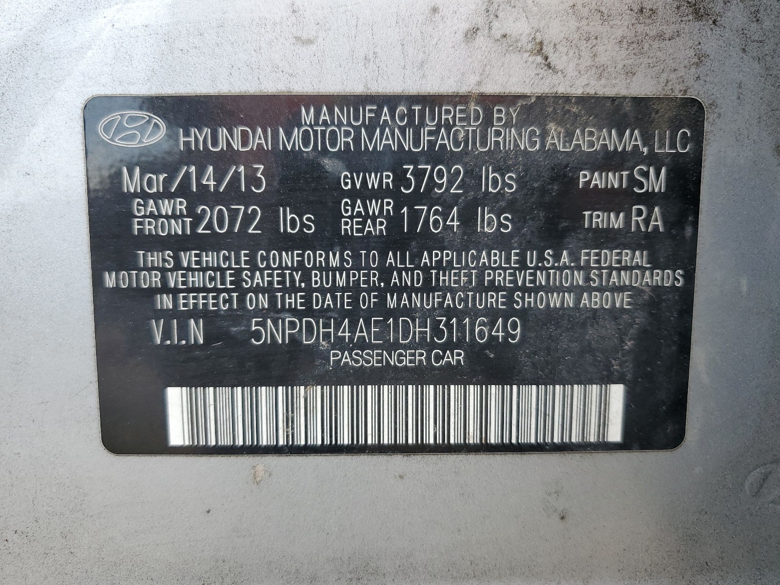 5NPDH4AE1DH311649 2013 Hyundai Elantra Gls