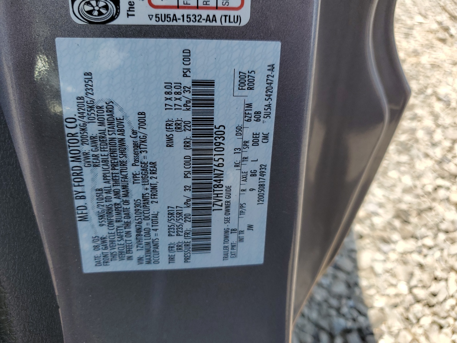 1ZVHT84N765109305 2006 Ford Mustang