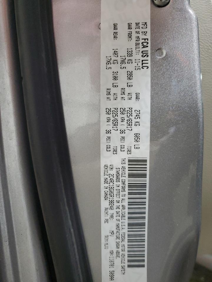 2016 Chrysler Town & Country Touring VIN: 2C4RC1BG0GR198240 Lot: 59883574