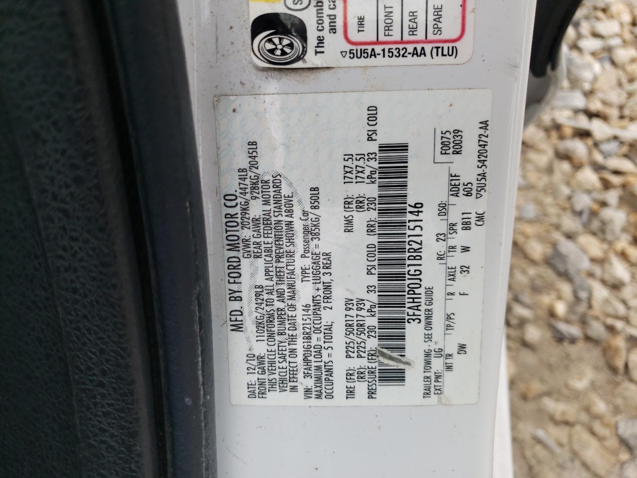 2011 Ford Fusion Sel VIN: 3FAHP0JG1BR215146 Lot: 57268064