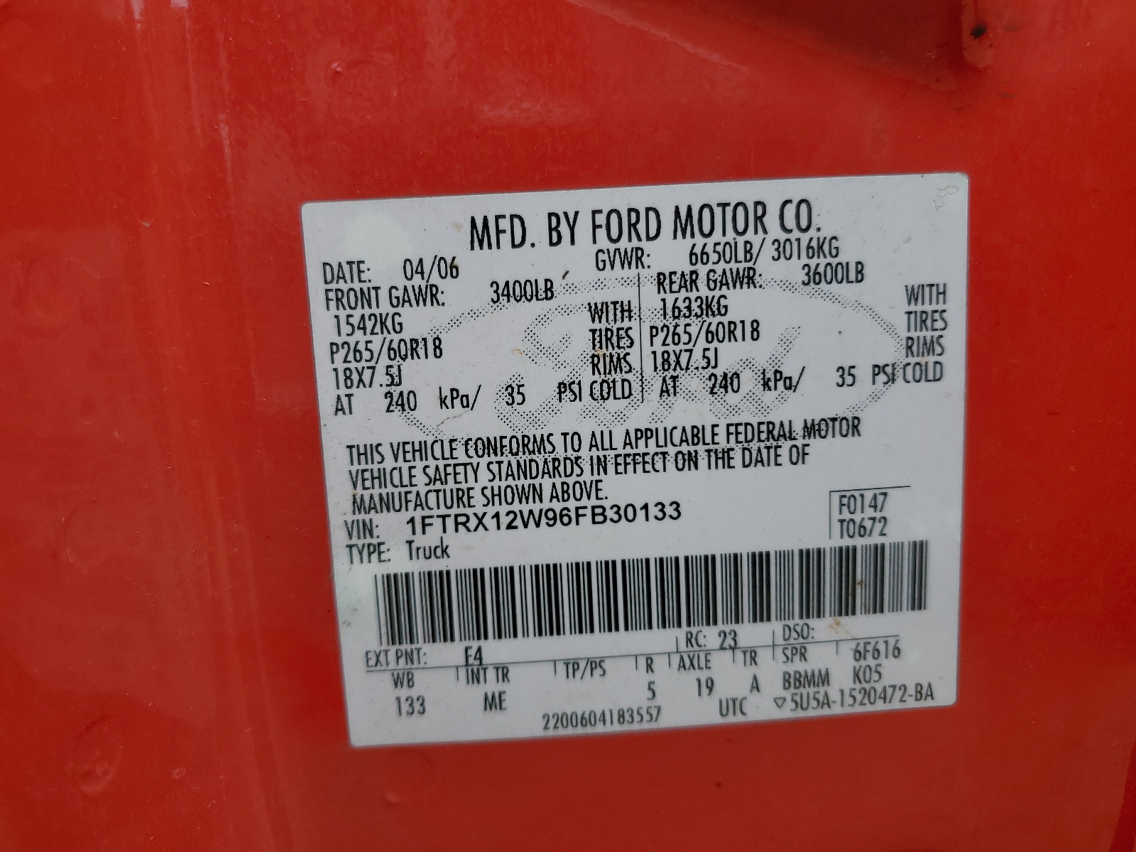 1FTRX12W96FB30133 2006 Ford F150