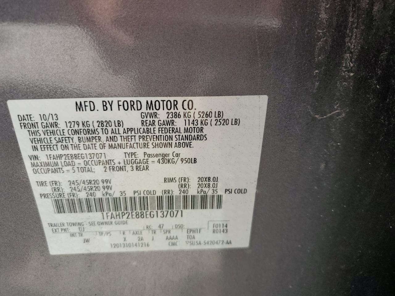 1FAHP2E88EG137071 2014 Ford Taurus Sel