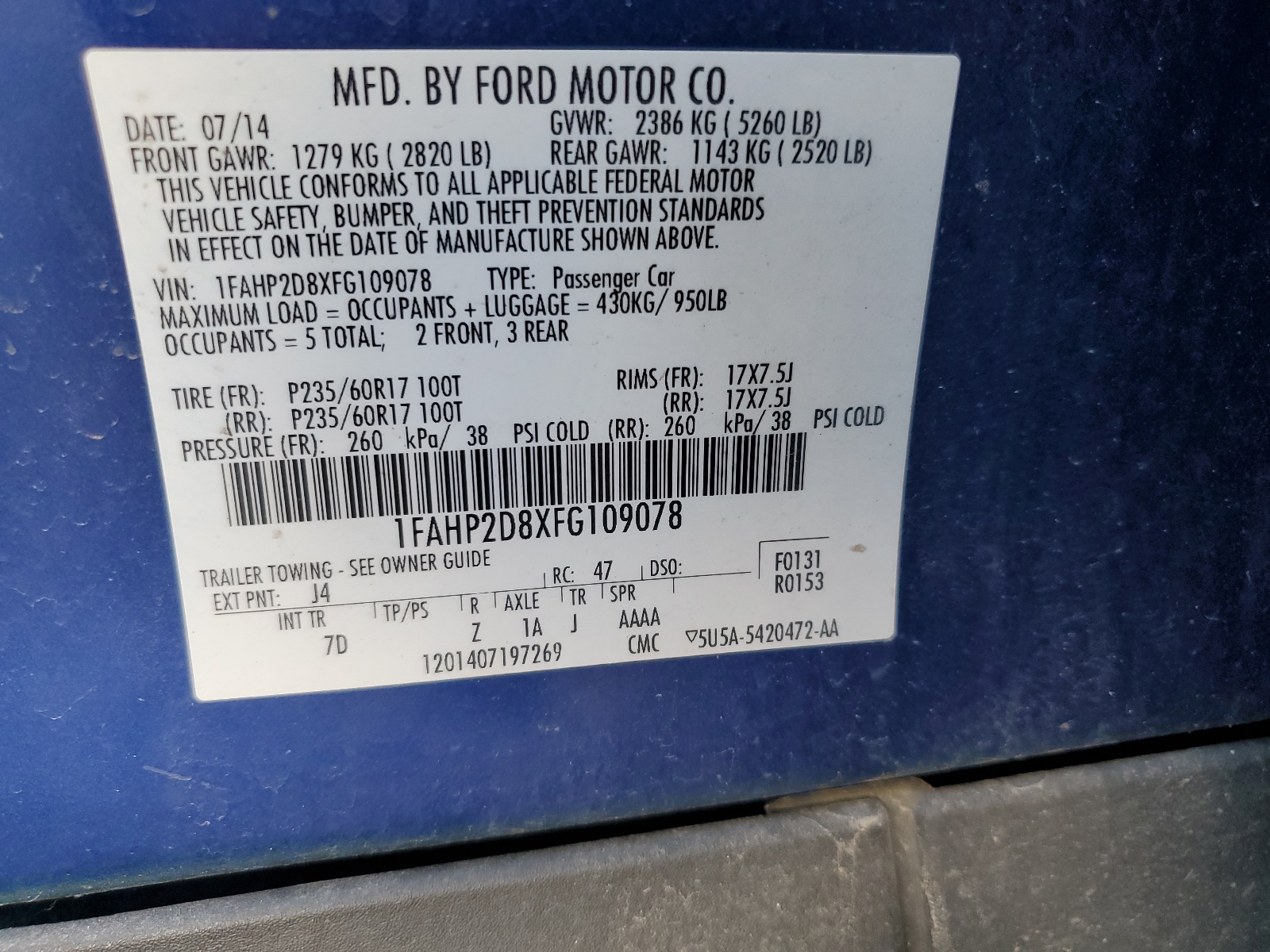 1FAHP2D8XFG109078 2015 Ford Taurus Se