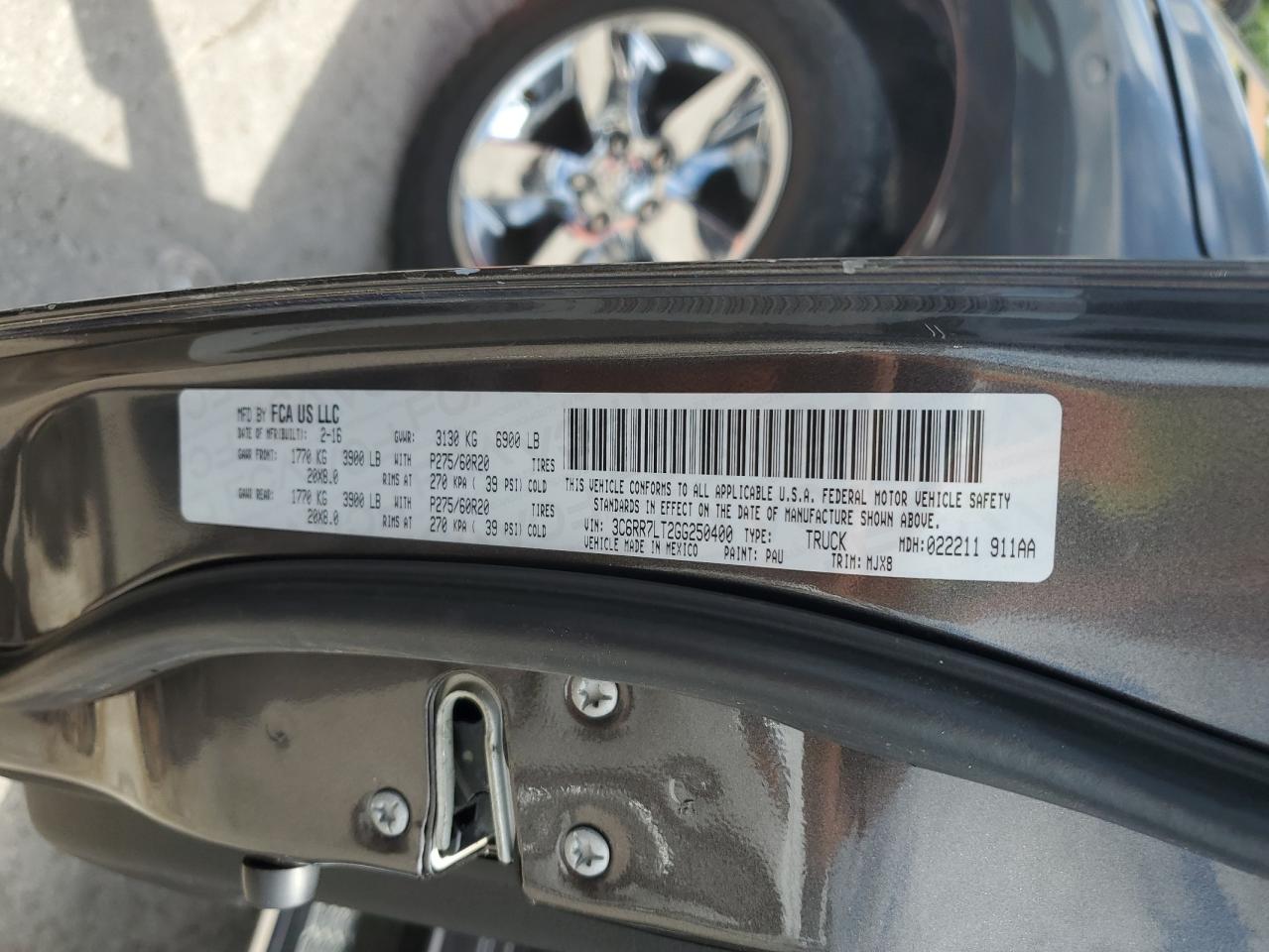 2016 Ram 1500 Slt VIN: 3C6RR7LT2GG250400 Lot: 58728204