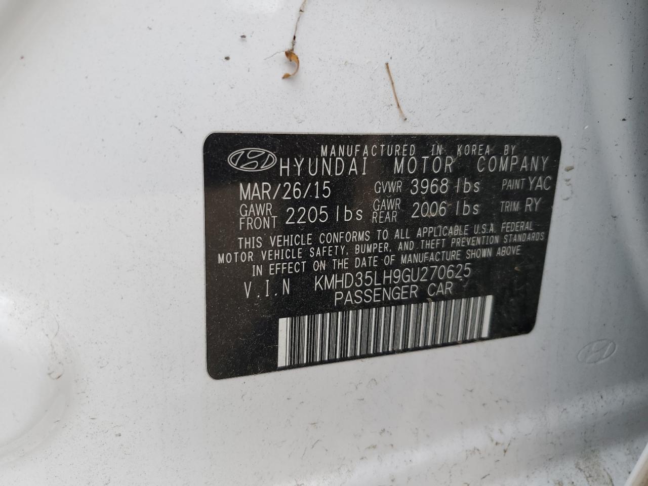 2016 Hyundai Elantra Gt VIN: KMHD35LH9GU270625 Lot: 57935054