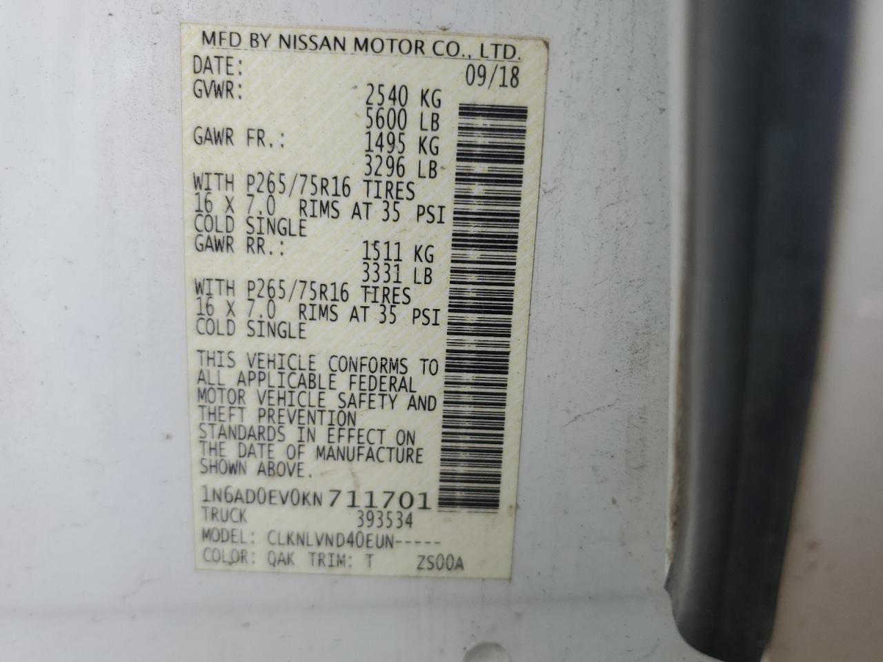 1N6AD0EV0KN711701 2019 NISSAN NAVARA - Image 12