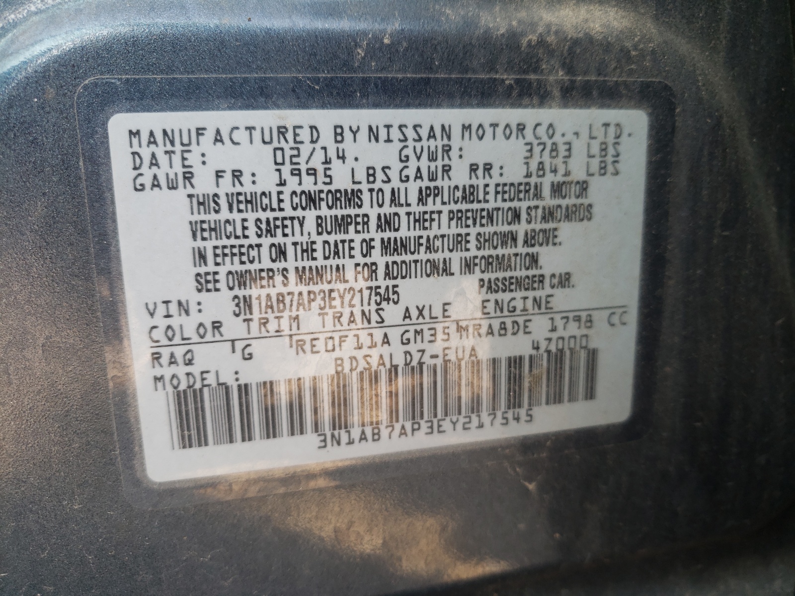 3N1AB7AP3EY217545 2014 Nissan Sentra S