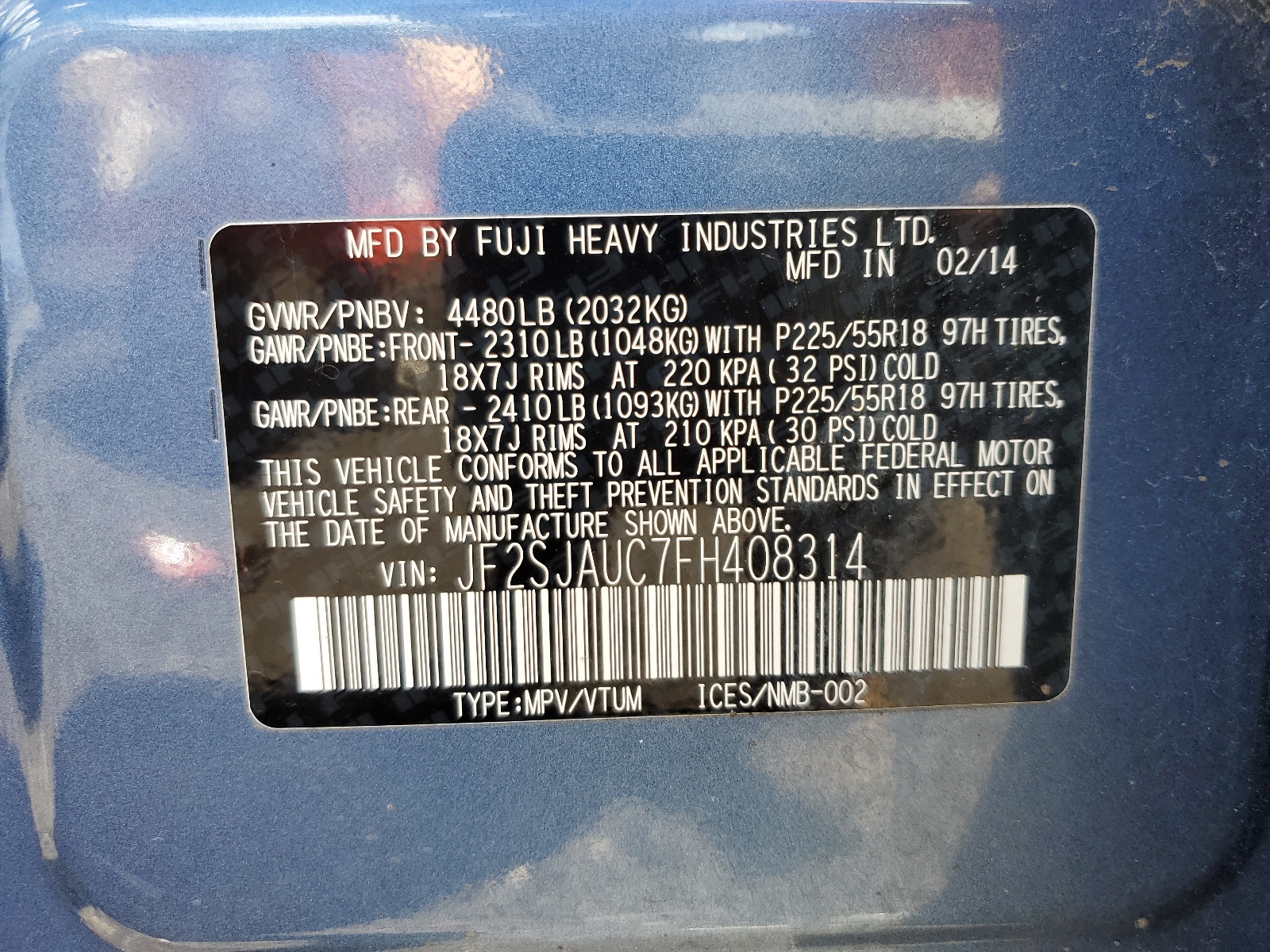 JF2SJAUC7FH408314 2015 Subaru Forester 2.5I Touring