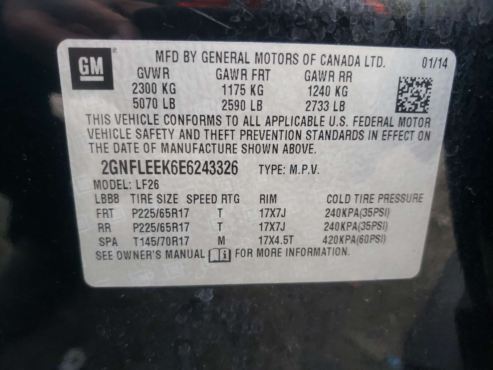 2GNFLEEK6E6243326 2014 Chevrolet Equinox Ls