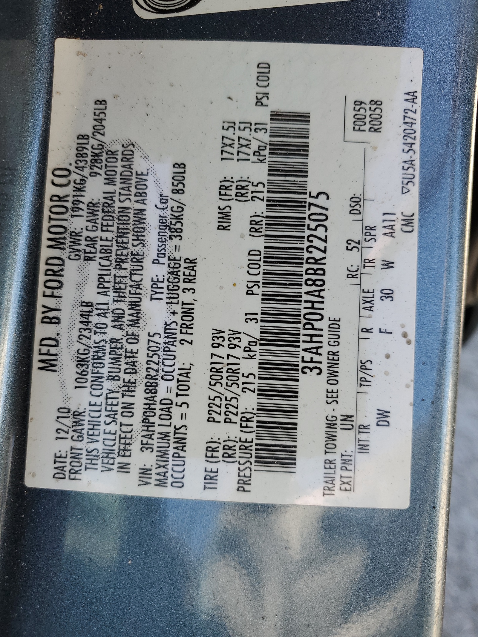 3FAHP0HA8BR225075 2011 Ford Fusion Se