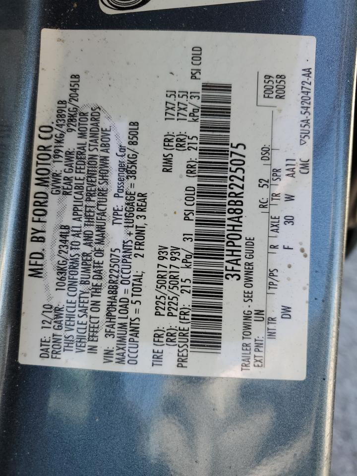 2011 Ford Fusion Se VIN: 3FAHP0HA8BR225075 Lot: 61328624