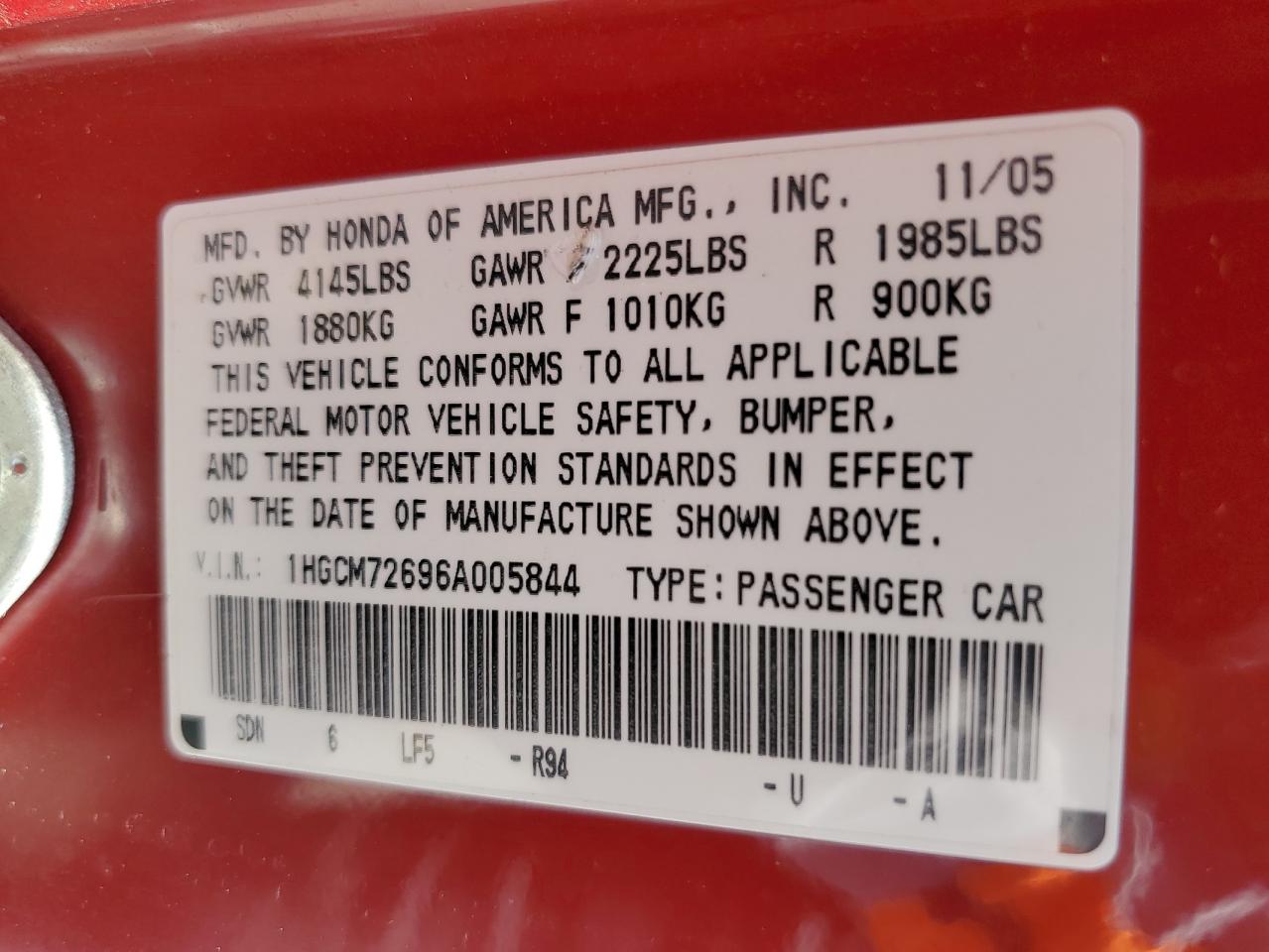 2006 Honda Accord Ex VIN: 1HGCM72696A005844 Lot: 59057544