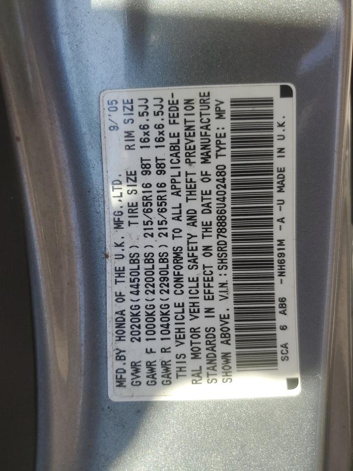 2006 Honda Cr-V Ex VIN: SHSRD78886U402480 Lot: 60060594