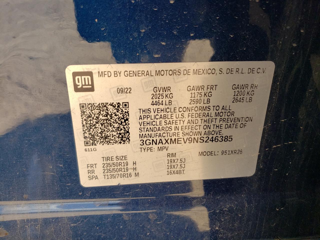 2022 Chevrolet Equinox Rs VIN: 3GNAXMEV9NS246385 Lot: 60398274