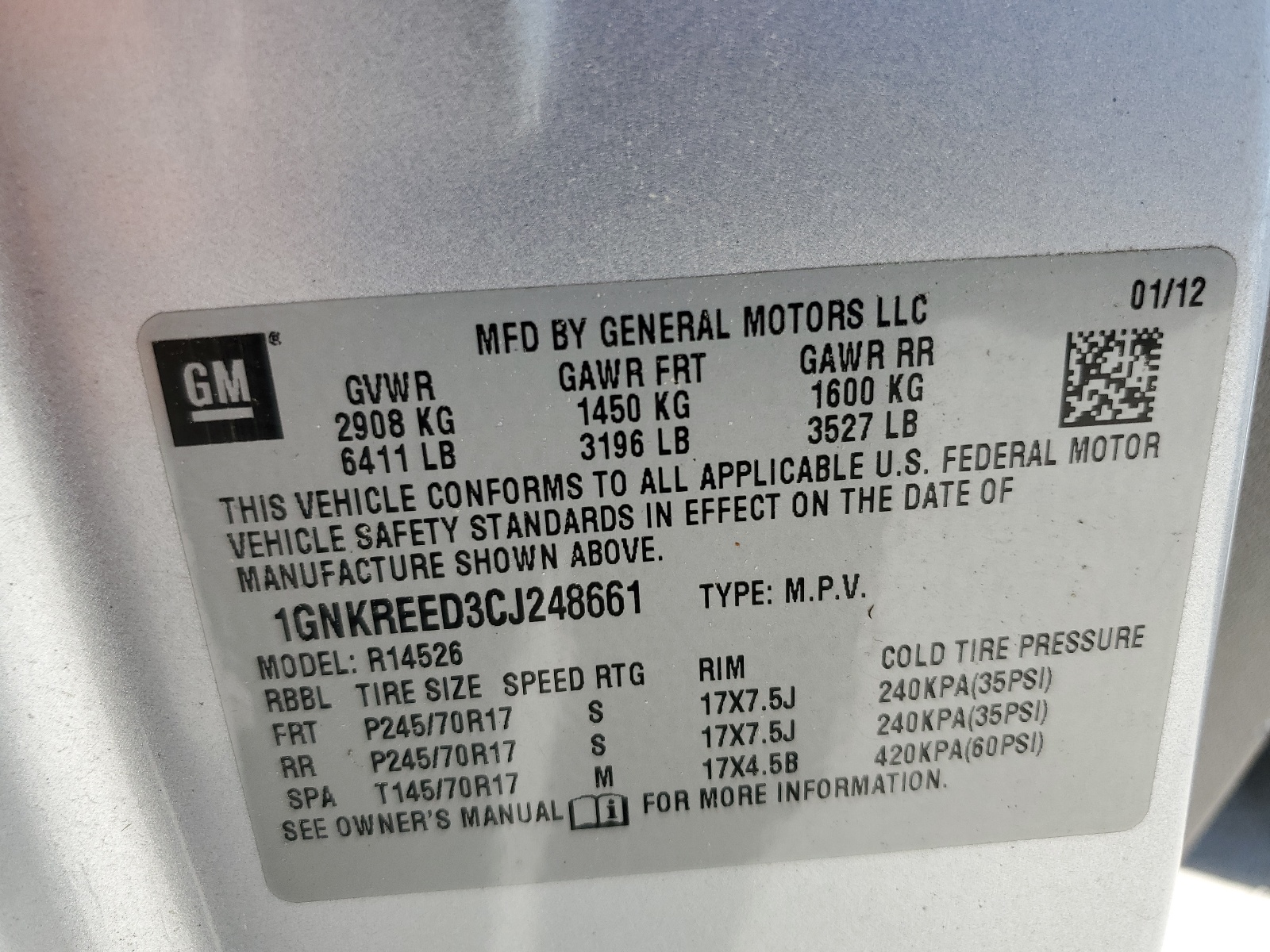 1GNKREED3CJ248661 2012 Chevrolet Traverse Ls