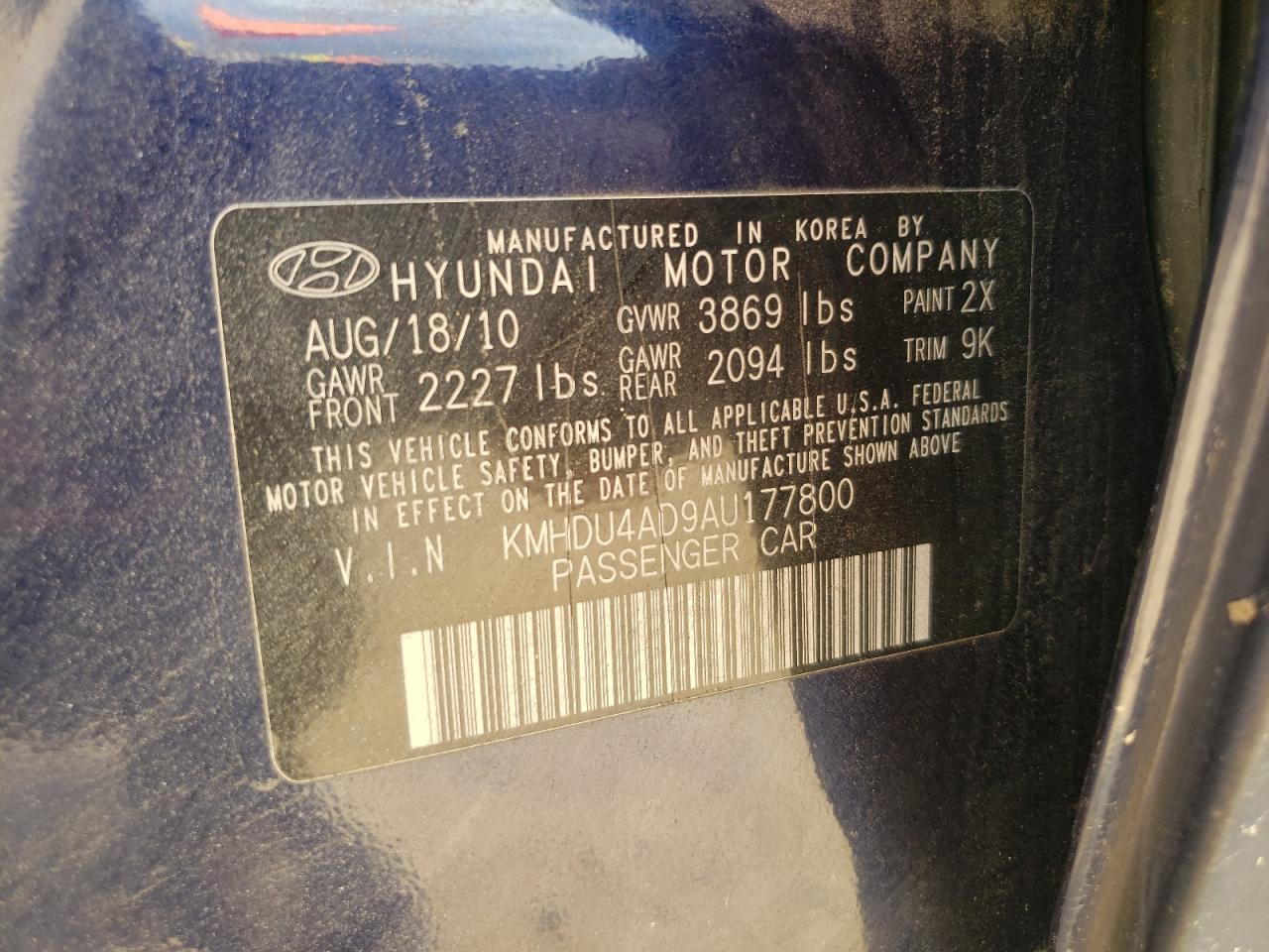 2010 Hyundai Elantra Blue VIN: KMHDU4AD9AU177800 Lot: 58833174