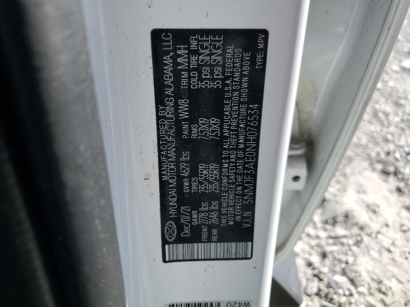 5NMJF3AE0NH076534 2022 Hyundai Tucson Sel