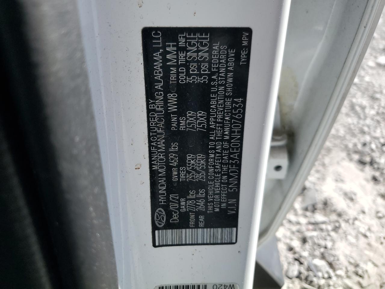 2022 Hyundai Tucson Sel VIN: 5NMJF3AE0NH076534 Lot: 60498654