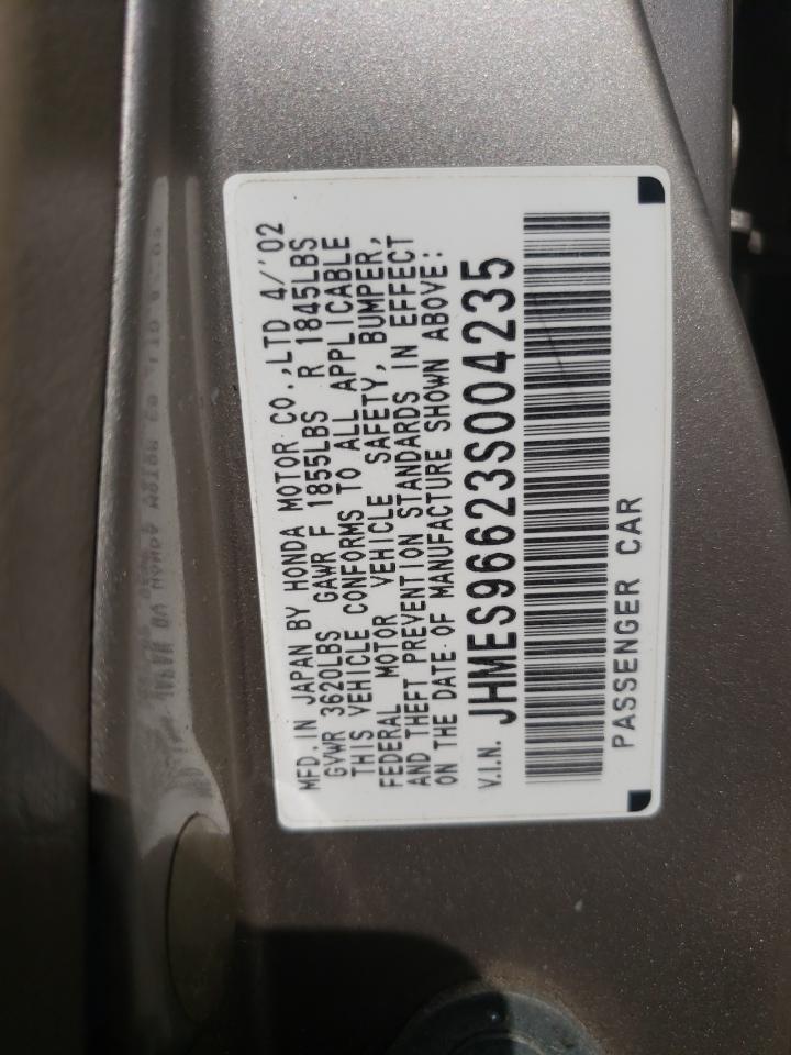 2003 Honda Civic Hybrid VIN: JHMES96623S004235 Lot: 59820794