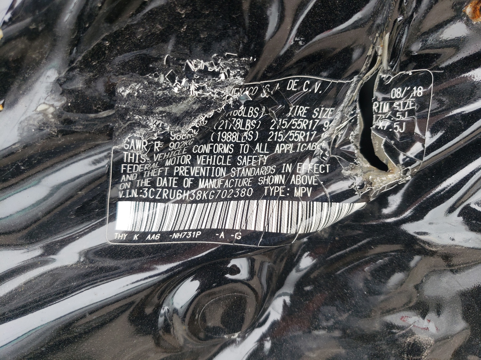 3CZRU6H38KG702380 2019 Honda Hr-V Lx