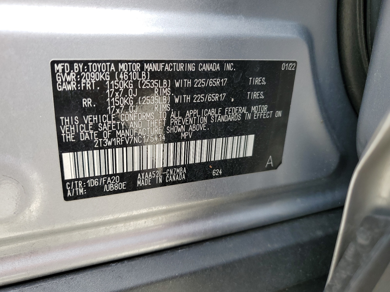 2T3W1RFV7NC175414 2022 Toyota Rav4 Xle