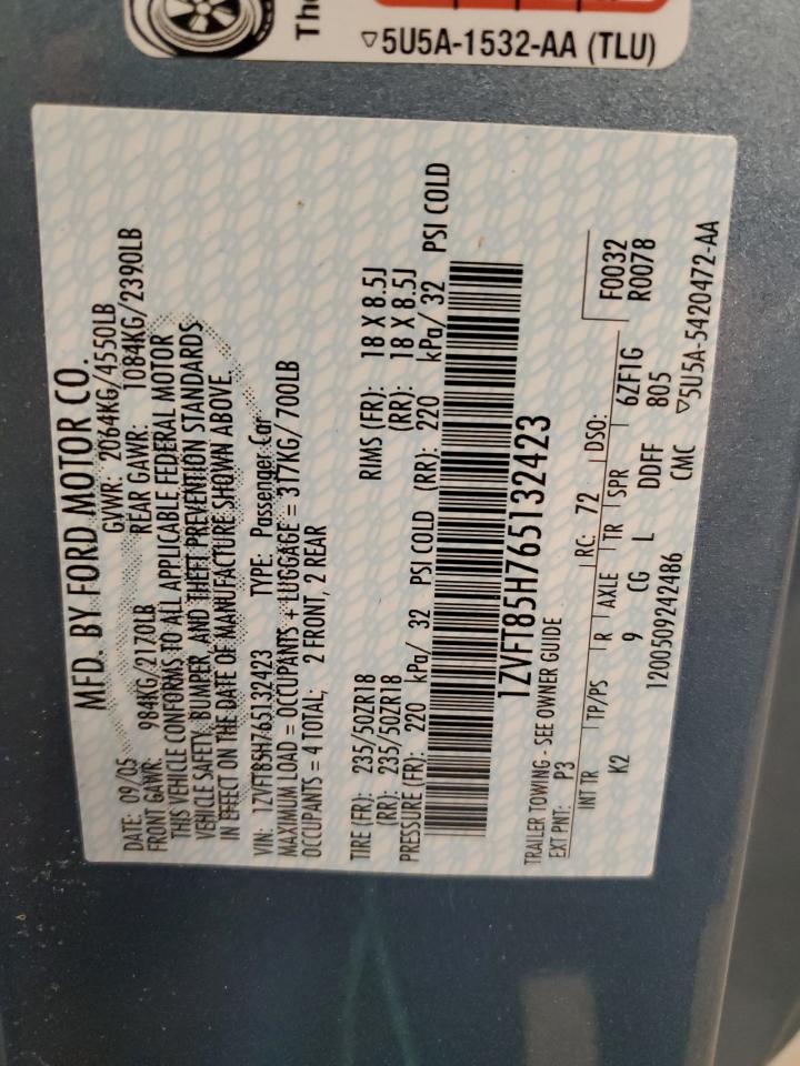 2006 Ford Mustang Gt VIN: 1ZVFT85H765132423 Lot: 56884124