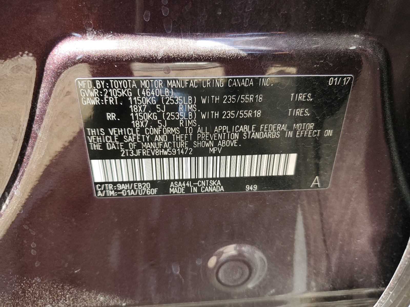 2T3JFREV8HW591472 2017 Toyota Rav4 Se