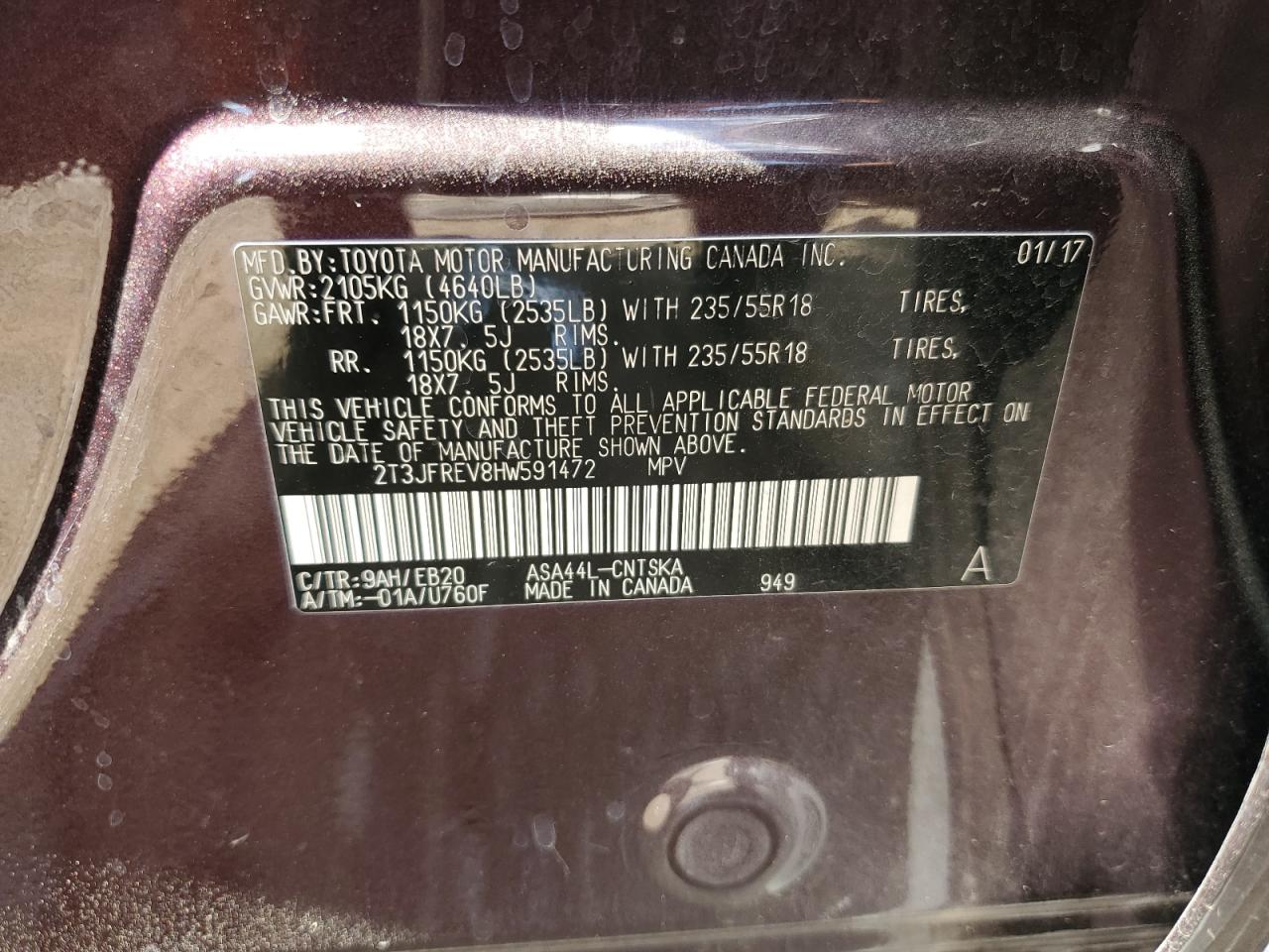 2017 Toyota Rav4 Se VIN: 2T3JFREV8HW591472 Lot: 58607324