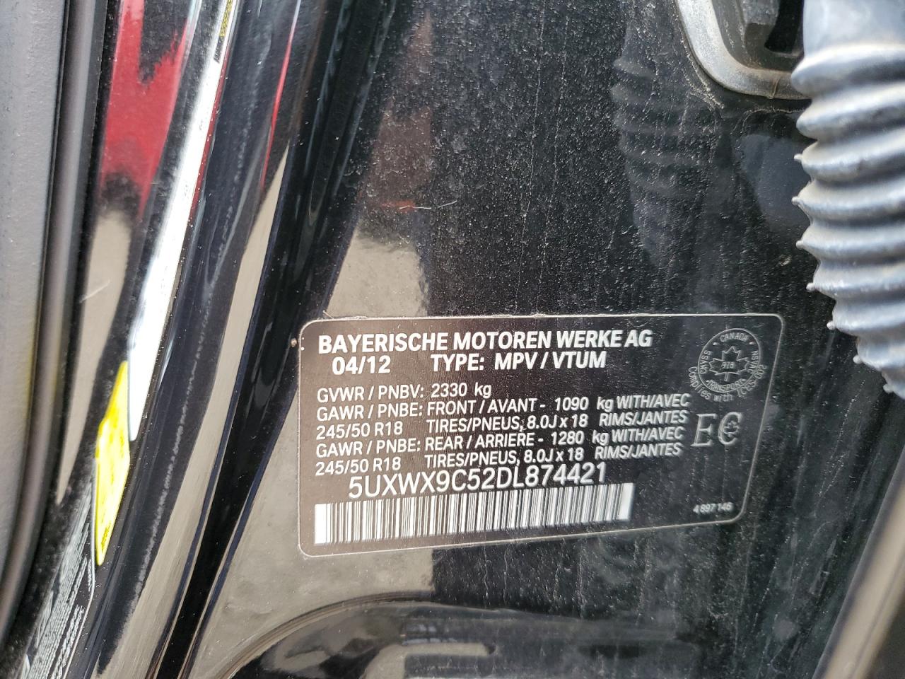 2013 BMW X3 xDrive28I VIN: 5UXWX9C52DL874421 Lot: 58980494