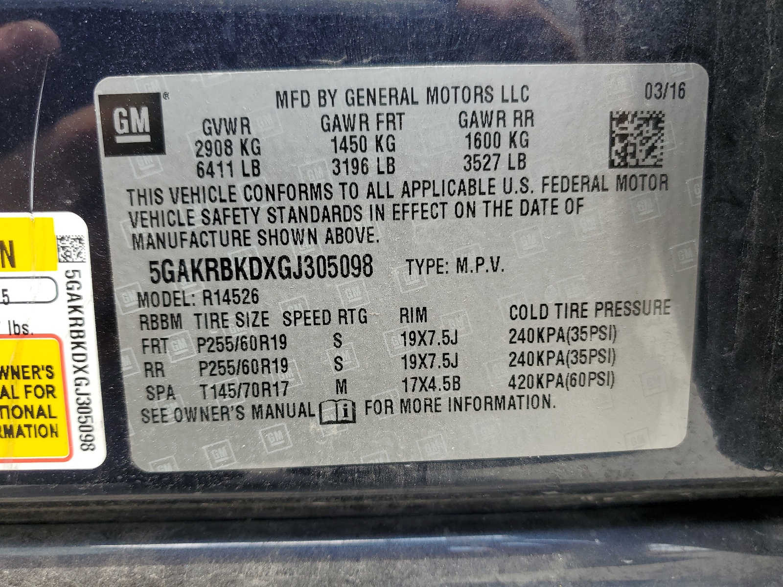 5GAKRBKDXGJ305098 2016 Buick Enclave