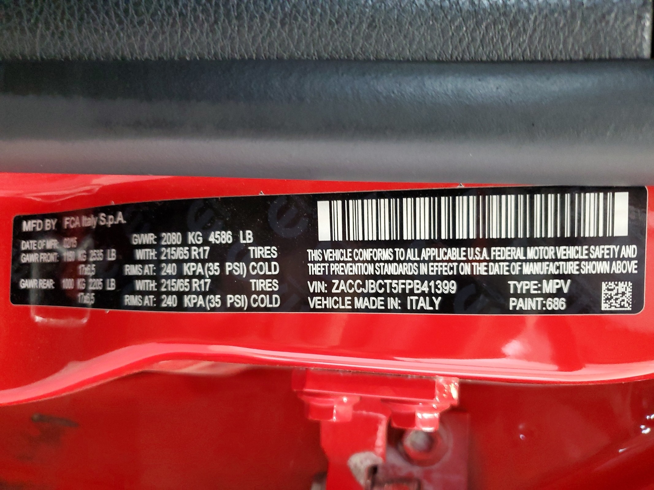 ZACCJBCT5FPB41399 2015 Jeep Renegade Trailhawk