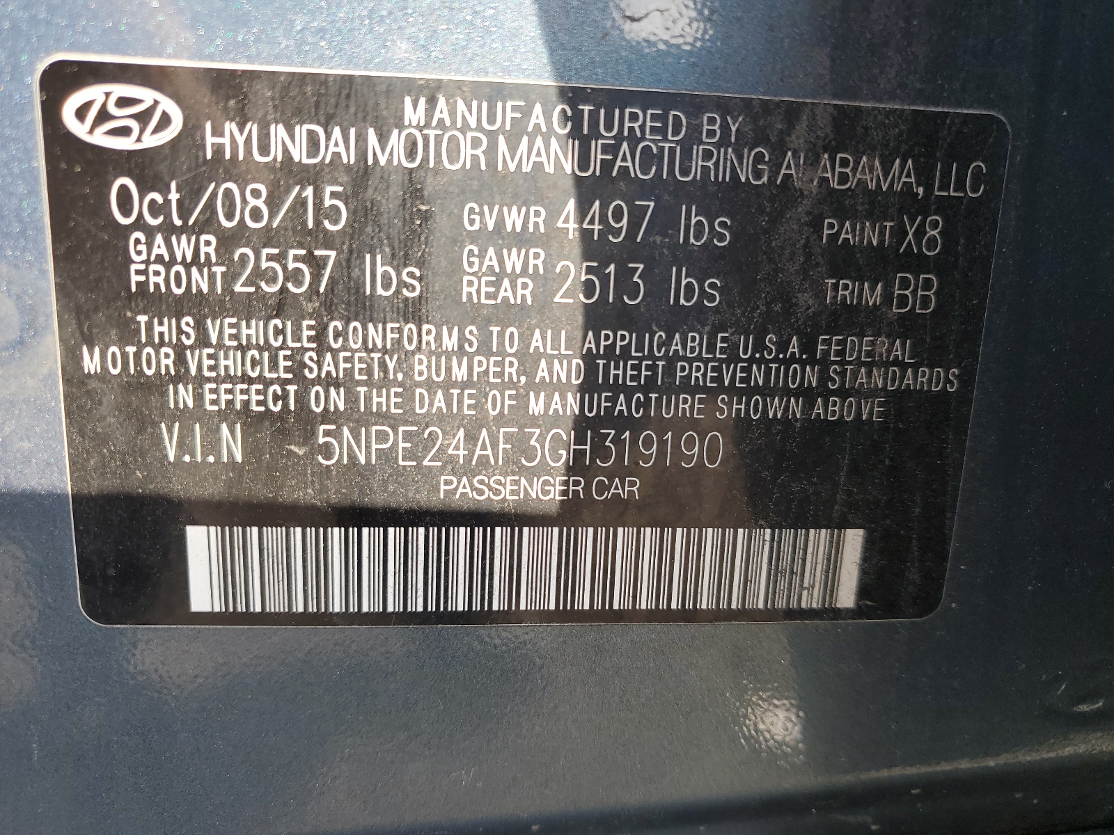 5NPE24AF3GH319190 2016 Hyundai Sonata Se