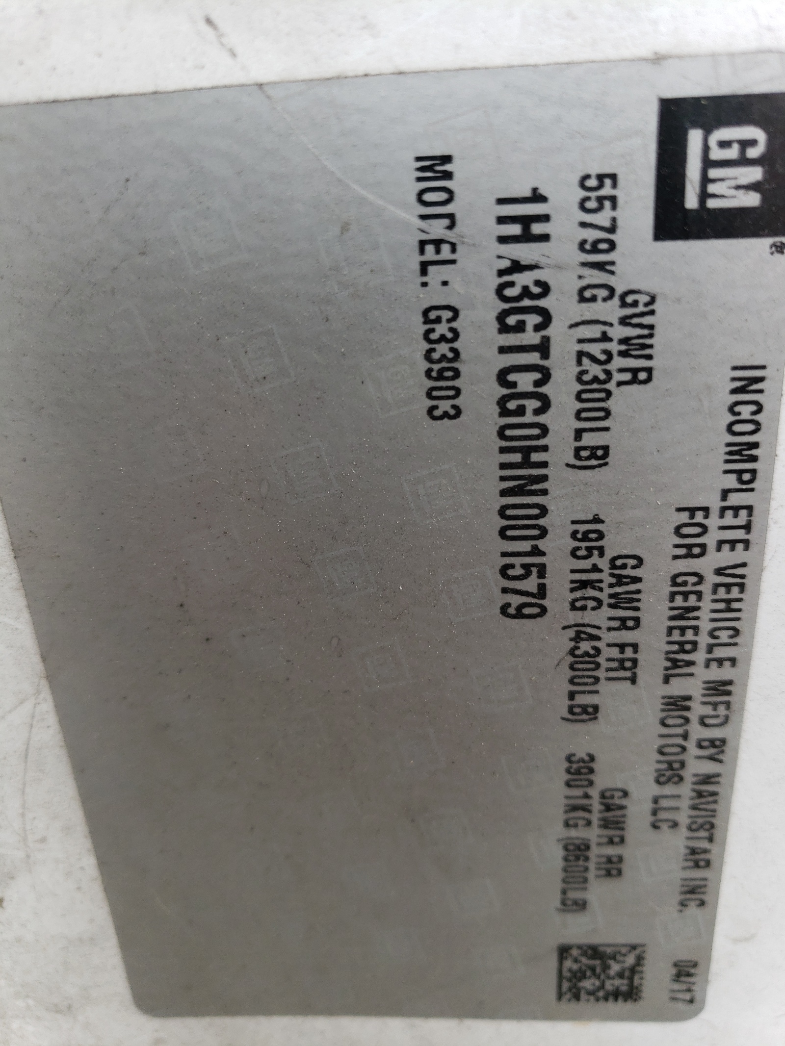 1HA3GTCG0HN001579 2017 Chevrolet Express G3500