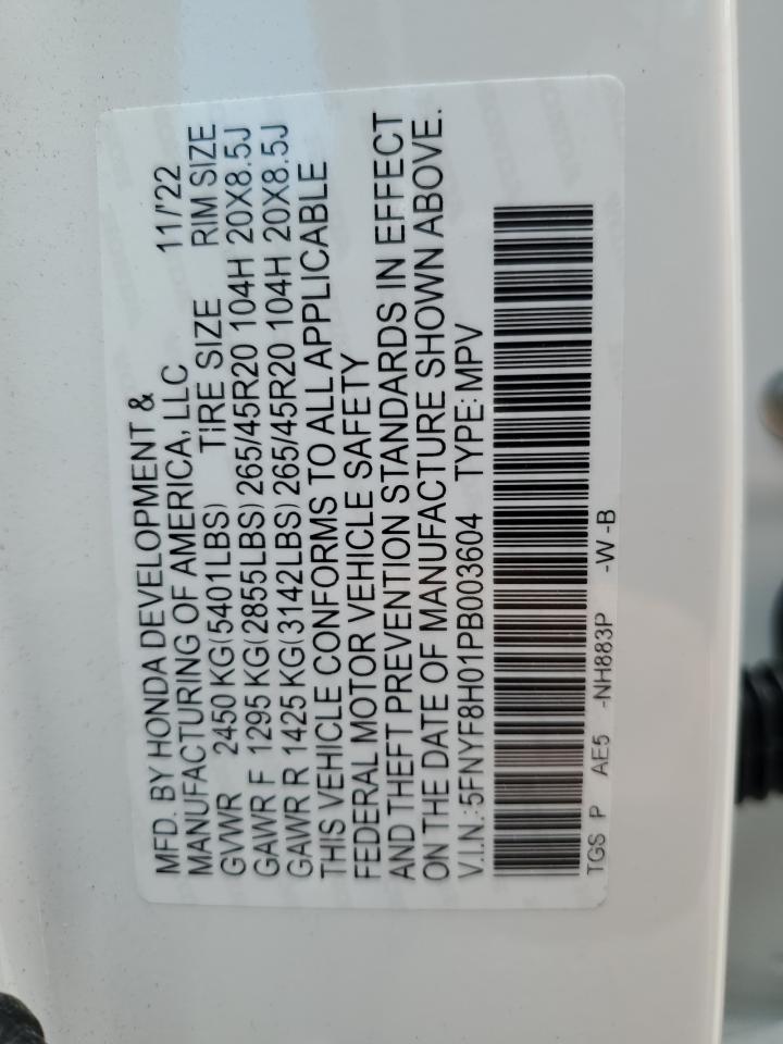 2023 Honda Passport Elite VIN: 5FNYF8H01PB003604 Lot: 58985264