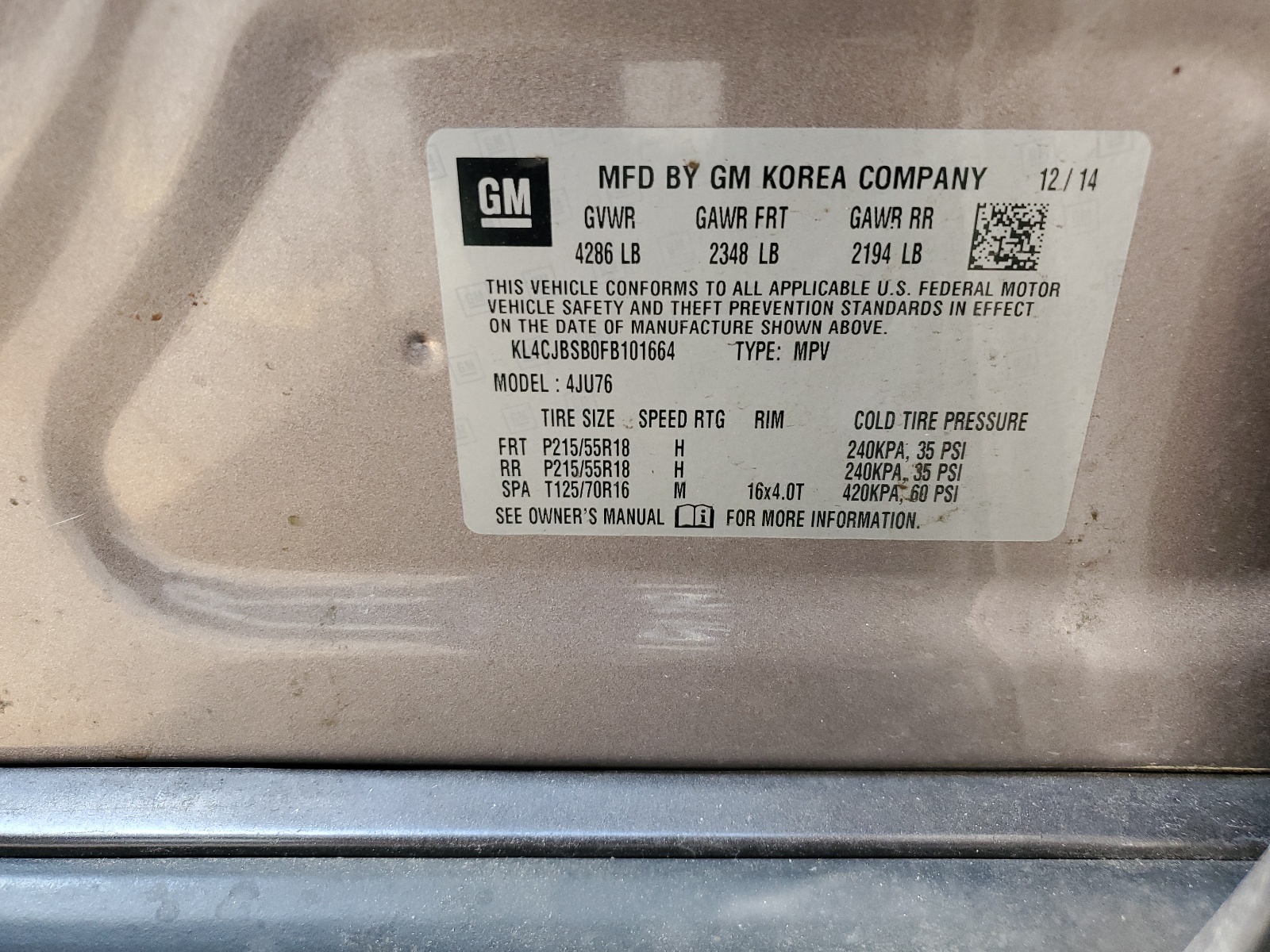 KL4CJBSB0FB101664 2015 Buick Encore Convenience