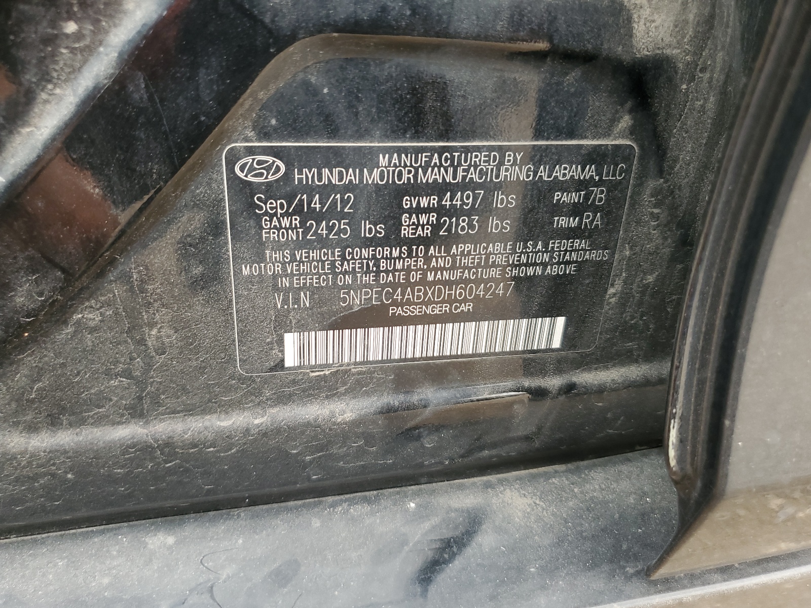 5NPEC4ABXDH604247 2013 Hyundai Sonata Se