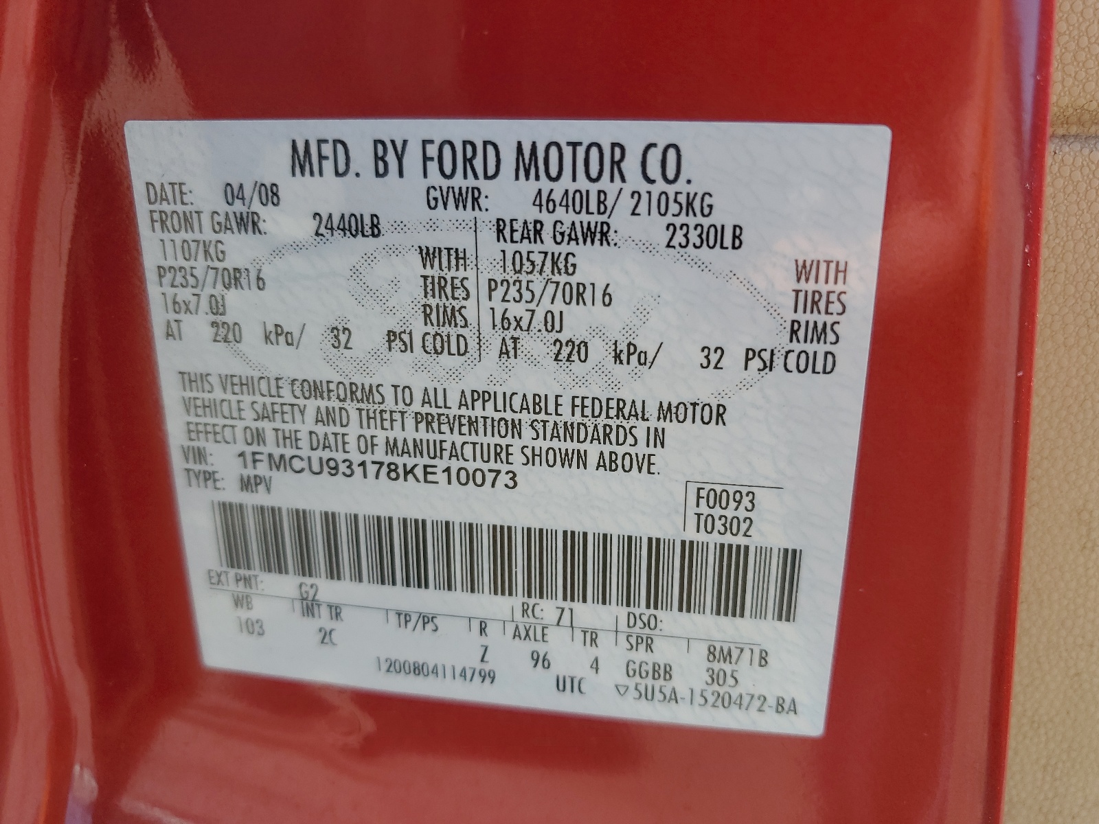 1FMCU93178KE10073 2008 Ford Escape Xlt