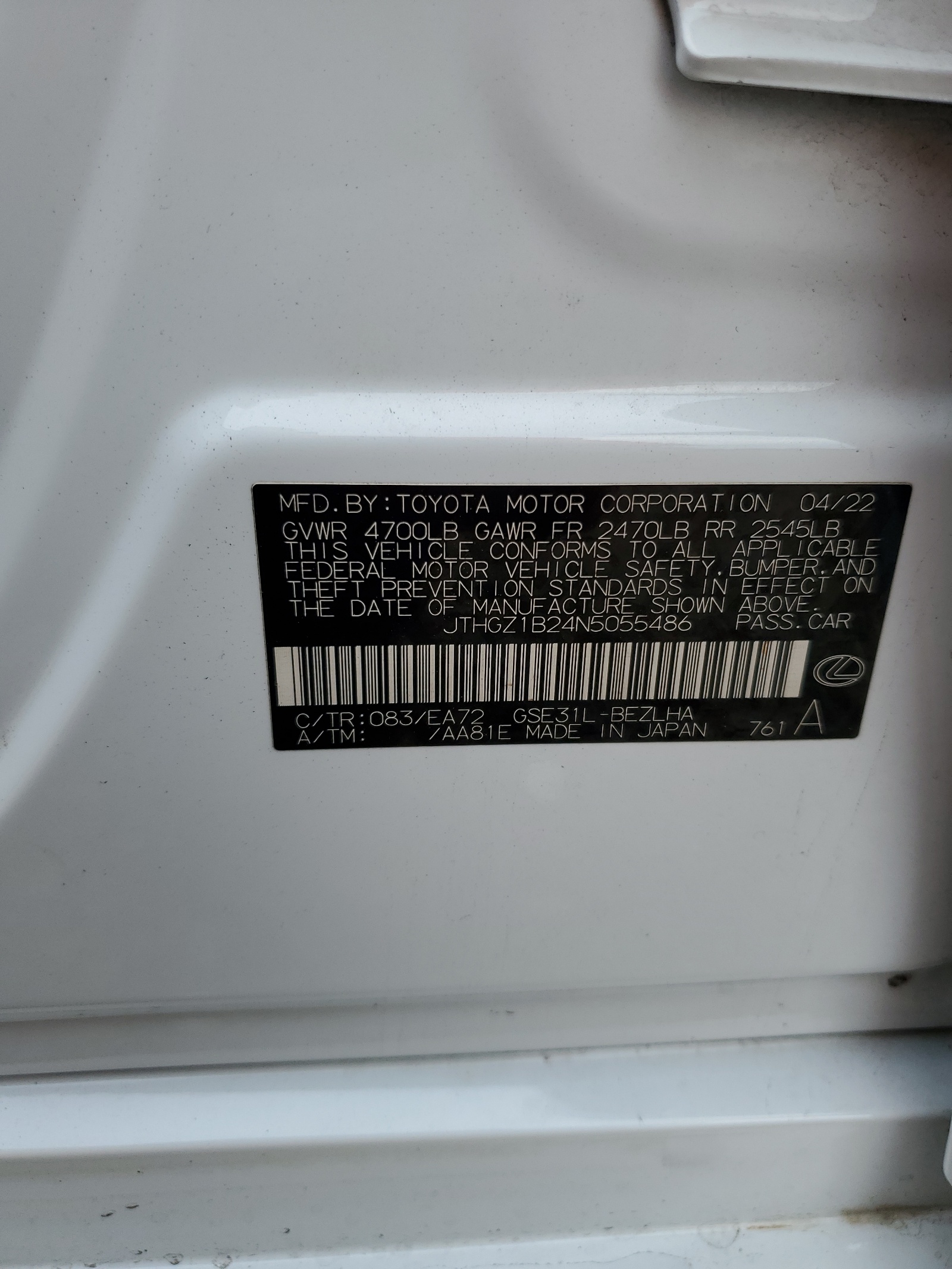 JTHGZ1B24N5055486 2022 Lexus Is 350 F-Sport