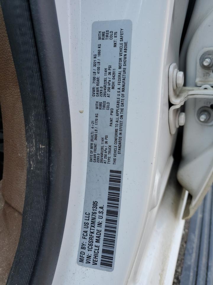 2021 Ram 1500 Longhorn VIN: 1C6SRFKTXMN761305 Lot: 57627464