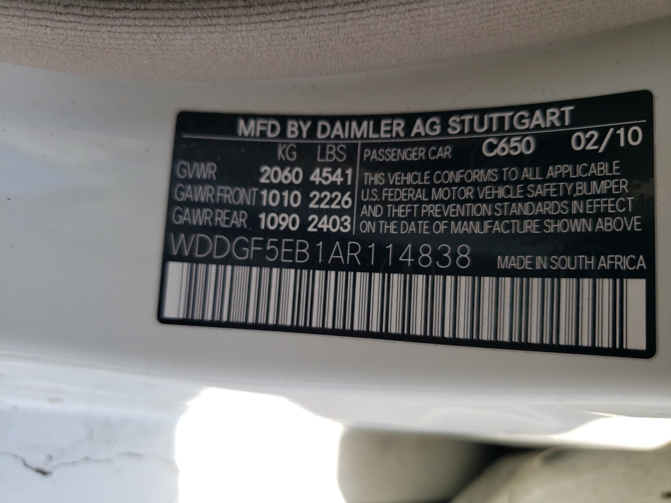 WDDGF5EB1AR114838 2010 Mercedes-Benz C 300