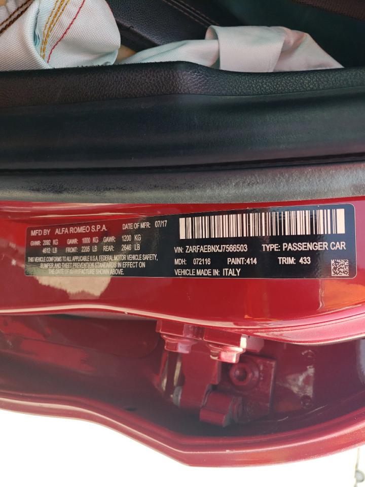 2018 Alfa Romeo Giulia VIN: ZARFAEBNXJ7566503 Lot: 58843904