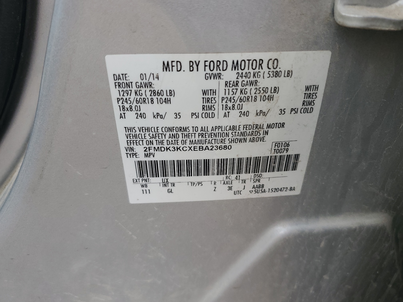 2FMDK3KCXEBA23680 2014 Ford Edge Limited