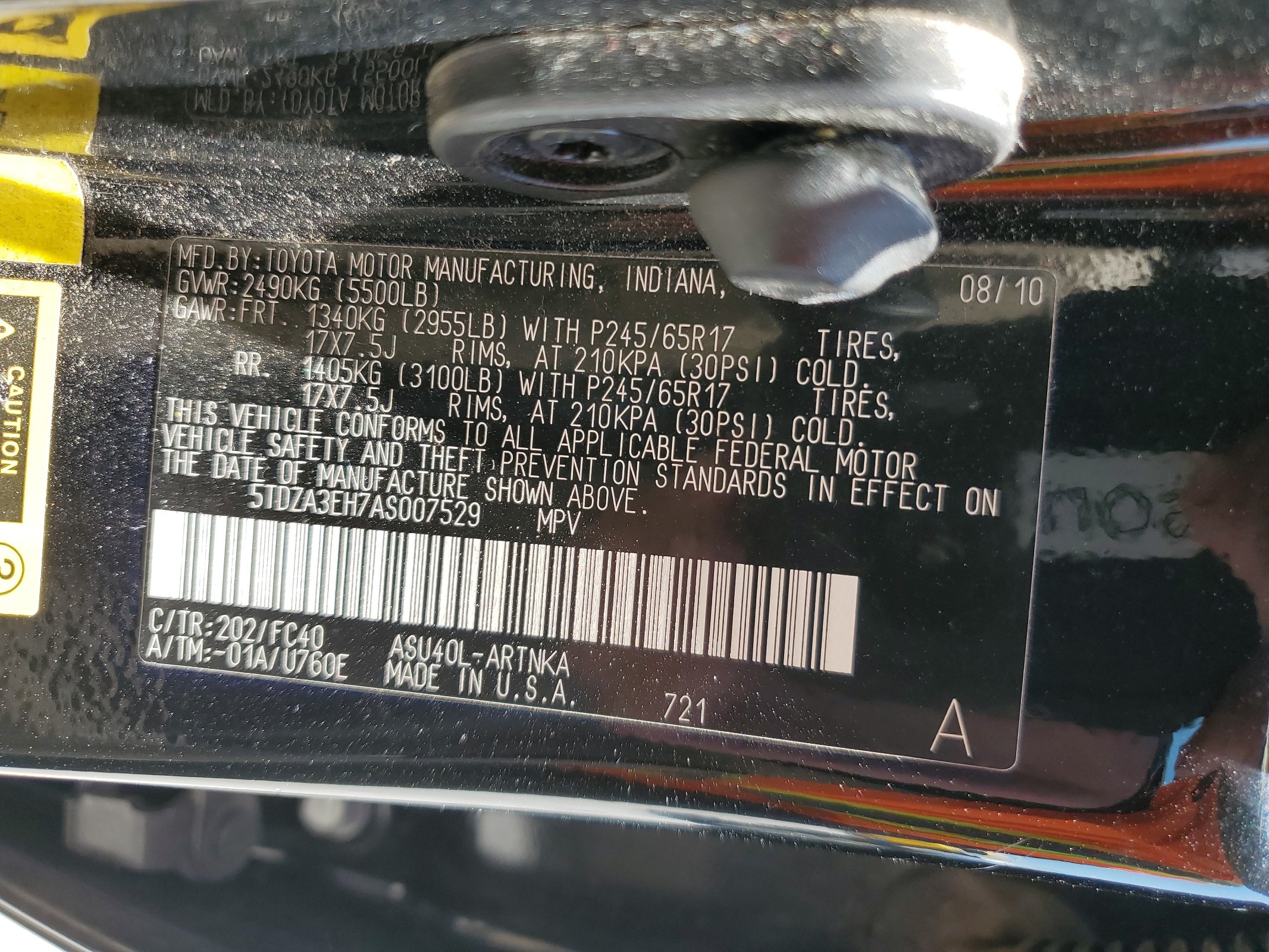 5TDZA3EH7AS007529 2010 Toyota Highlander